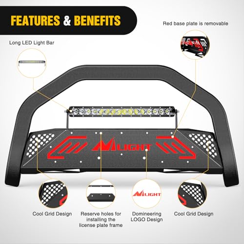 Image of Nilight Bull Bar with Light Bar&License Plate Hole Compatible with Toyota Fj Cruizer 2007-2014 Truck Brush Guard, Front Bumper Push Bar w /Grille Skid Plate Light Mount