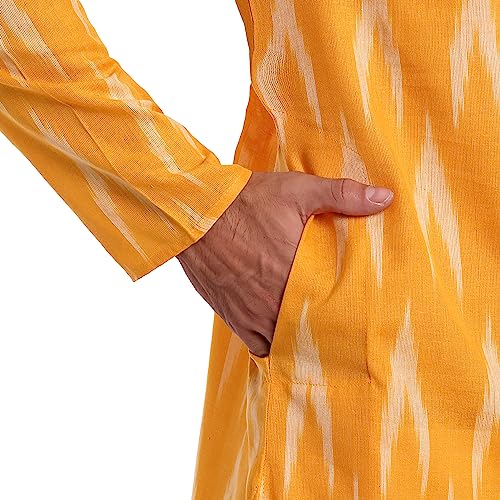 Image of SKAVIJ Men's Pure Cotton Printed Kurta Pajama Set Ikat Design Casual Ethnic Dress (KP118gold Gold L)