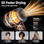 Sèche-Cheveux - Séchage Rapide en 1 Min, Sèche-Cheveux Haute Vitesse à 160 000 RPM avec 500 Millions d'Ions Négatifs, Pas de Dommages Chaleur, Faible Bruit, Sèche-Cheveux Léger avec Diffuseur & Embout pour Femmes/Hommes