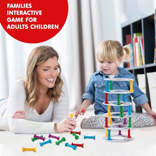 Image of Kidology Tumbling Tower Game - Classic Stacking Game, Fine Motor Skills Building Blocks With Dice Slate, Montessori Learning Toy Family Fun Game Board Games For Children, Multicolor