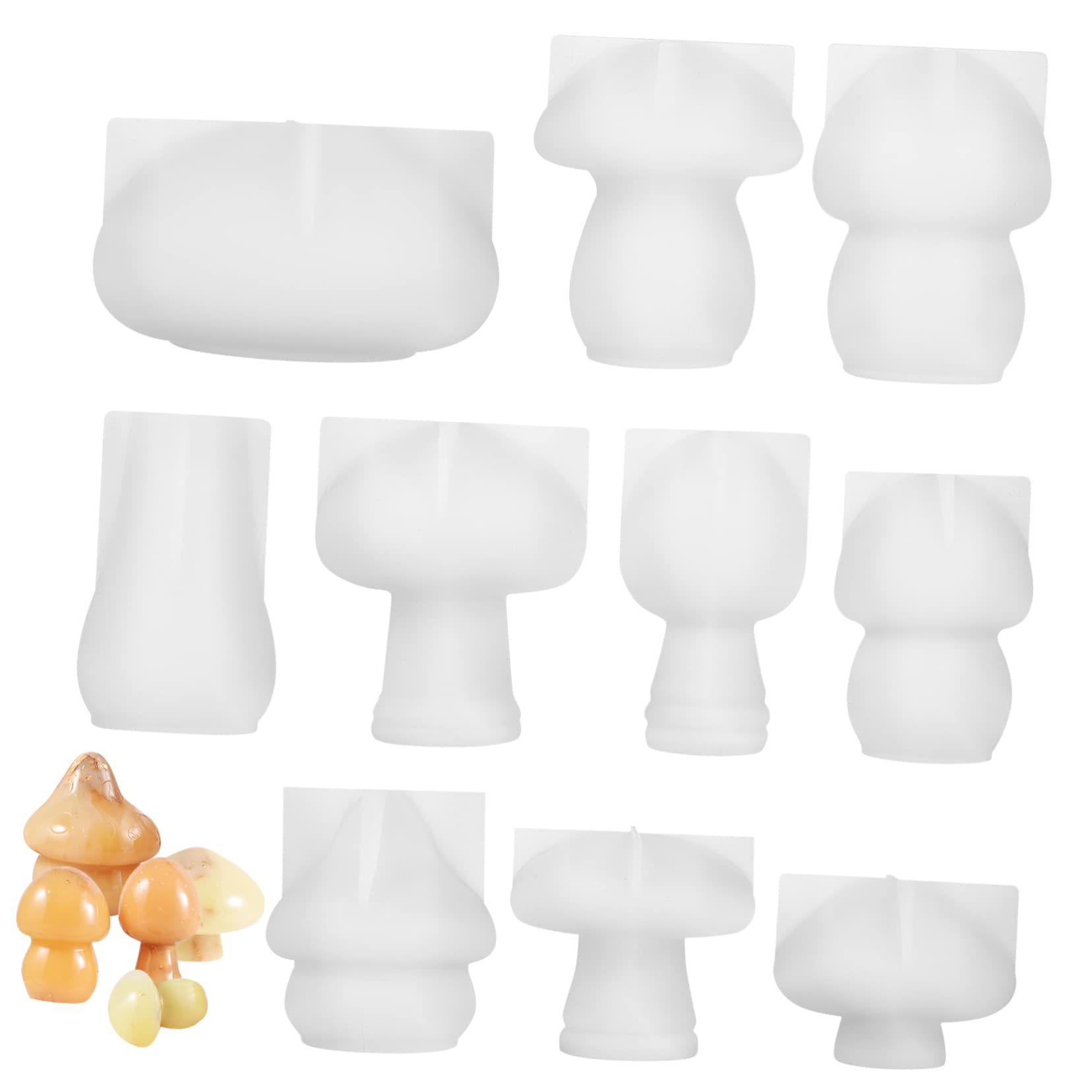 Molde de Silicona Forma de Hongo para Manualidades 10 Piezas | Flexibilidad y Superficie Lisa, Uso en Adornos de Mesa y Decoración del Hogar