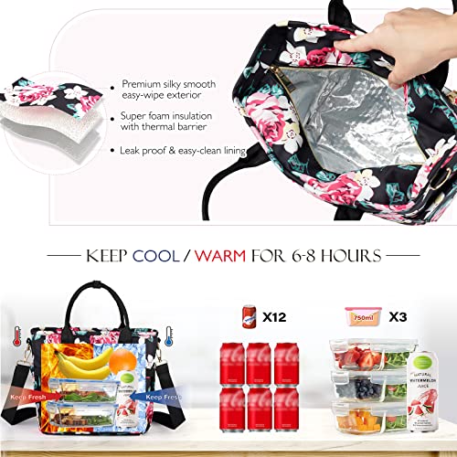 Glorieroo Deluxe Lunch Bag Women - Leakproof Insulated Lunch Box For Women 2023 Newest Great Gifts For Women Waterproof Multi Pocket Lunch Tote Bag With Removable Strap For Work/Picnic #TOP3