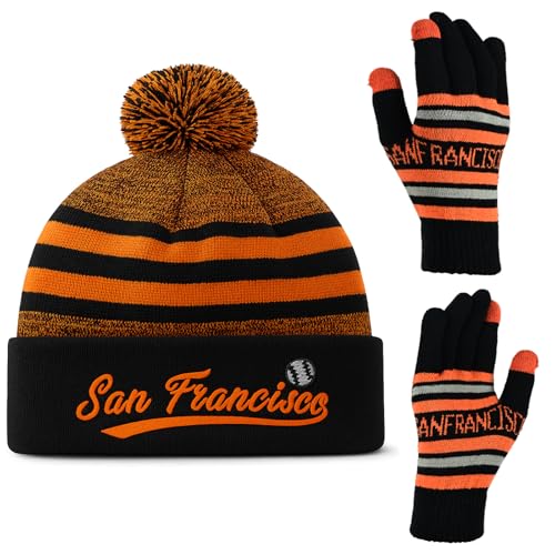 Vintage Classic Skull Cap 3D Embroidery Beanie Cuffed Winter Hat Knit with Touch Screen Gloves Gifts for Fans