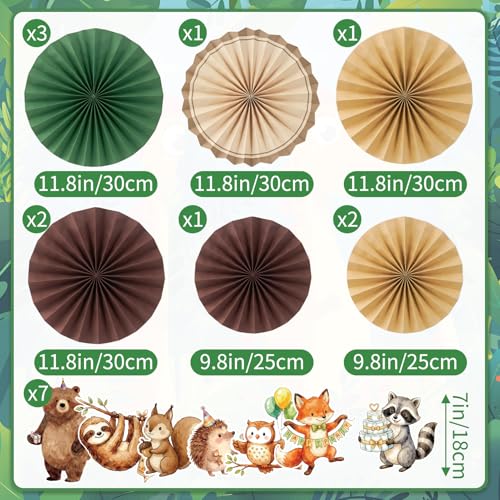 Image of Easy Joy Woodland Baby Shower Decorations Brown Green Hanging Paper Fans Animal Birhday Decorations for Wall Cute Animal Classroom Hanging Folding Fan Forest Themed Jungle Safari Birthday Party Decor
