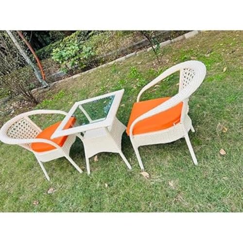 Image of HUMAIRA Outdoor FURNITURED-8 2Chairs 1Table Wicker Patio Furniture Sets with Cushions for Garden, Bedroom, Powder Coated Frame, Uv Protected Wicker (Off White+Orange)