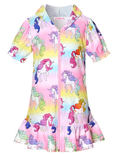 Image of CHILDRENSTAR Girls Swim Coverups Terry Swimsuit Cover-Up Hooded Zip-Up Beach Robe
