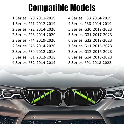 Image of V Brace Wrap Covers Compatible with BMW Grille Inserts StripesWrap | Green Grill Inserts Compatible with BMW F30 G30 F20 F22 F32 G32 G11 G12 M5 F90 For 1 2 3 4 5 6 7 Series Accessories