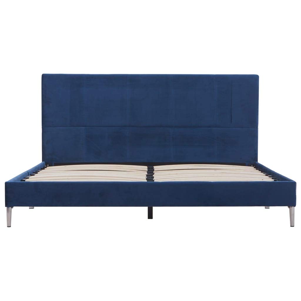 Niebieska rama łóżka z materiału 160 x 200 cm ze stelażem, konstrukcja z drewna i żelaza, eleganckie wzornictwo, trwałe, nadaje się do podwójnego łóżka, łóżko dziecięce, łóżko dla gości, sofa