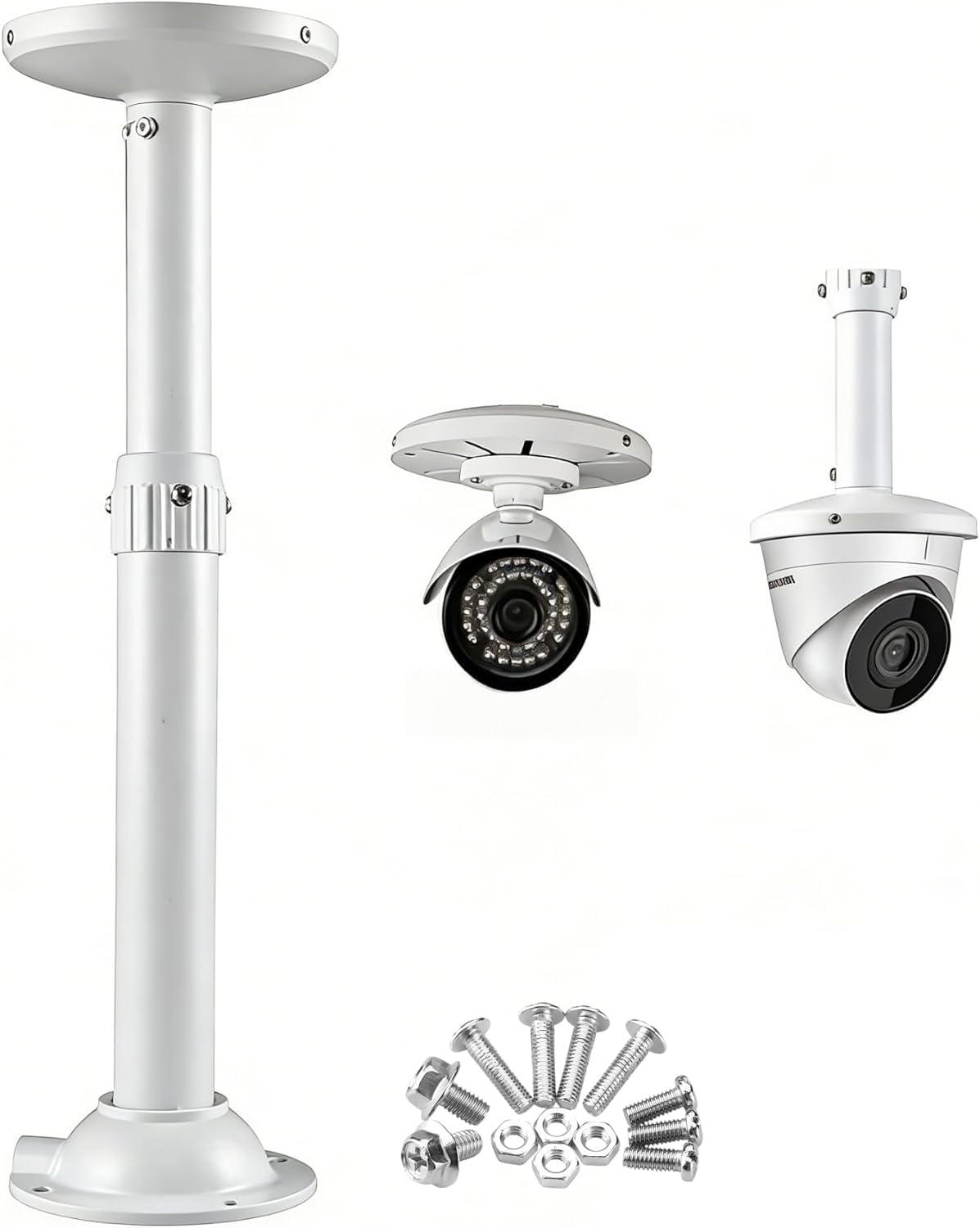 Coolotic 11.8"-23.6" I-Shapped Telescopic Adjustable Camera Mount Bracket, Heavy Duty Metal Wall Ceiling Mount for Dome CCTV Security Cameras,