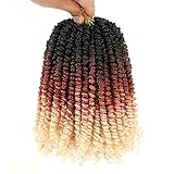 Leeven Passion Twist Hair 8 Packs 8 Inch Pre Twisted Crochet Twist Hair 3 Tone Ombre Blonde Pre Looped Short Curly Bohemian Braids Synthetic Hair Extensions for Black Women 12 Strands/Pack #1B/27/613