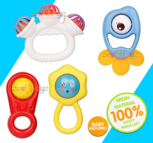 Image of Zest 4 Toyz Baby Rattles Set 6 Pcs 0-6 Months BPA Free Soft Rattling Sound | Fun Colours Non Toxic Toy for Babies | Multi-Colored with Tethers | New Born | Toy Gift Set (Made in India)