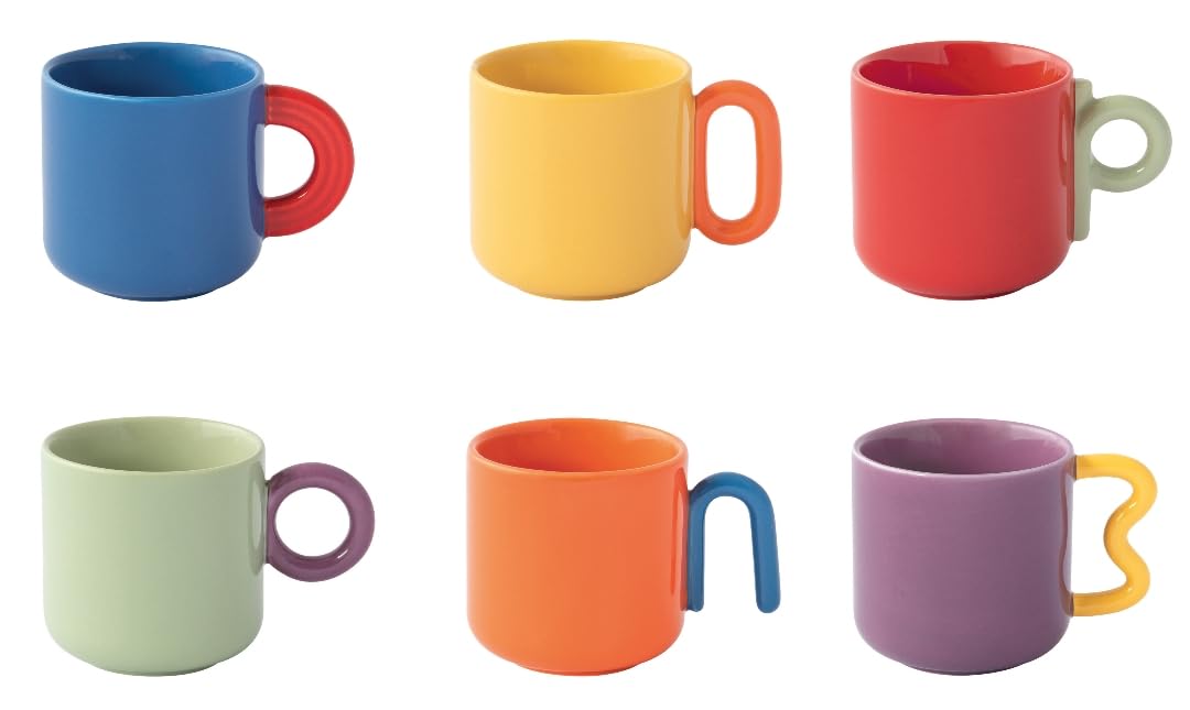 Easy Life - Juego de 6 tazas de café (10 cl, de porcelana creativa colorida)