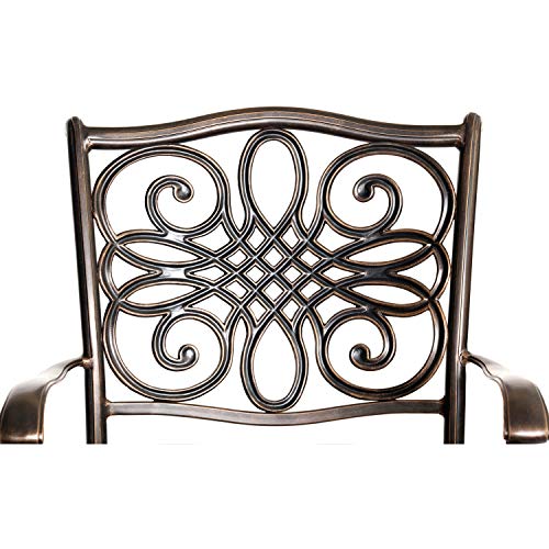 Hanover Traditions 7-Piece Cast Aluminum Outdoor Patio Dining Set, 4 Stationary Chairs, 2 Swivel Rocker Chairs, Brushed Bronze Finish with Red Cushions, Rust-Resistant