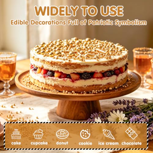 Image of Edible Gold Pearl Star Rod Sprinkles 130g,Luxury Metallic Gold Confetti for Cake Decorating,for Wedding Christmas New Year Anniversary Bridal Shower Birthday Party Dessert Toppings