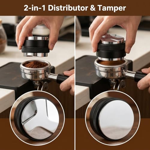 Image of Supvox 3 Pcs Espresso Accessories Kit Fits Espresso Machine Coffee Distributor and Tamper Leveler with Magnet Dosing Funnel for Portafilters Home Bar