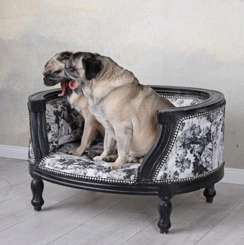 Königliches Hundebett Hundesofa im Barockstil Holz Schwarz Weiss Mops Bully 70cm cat700i63 Palazzo Exklusiv