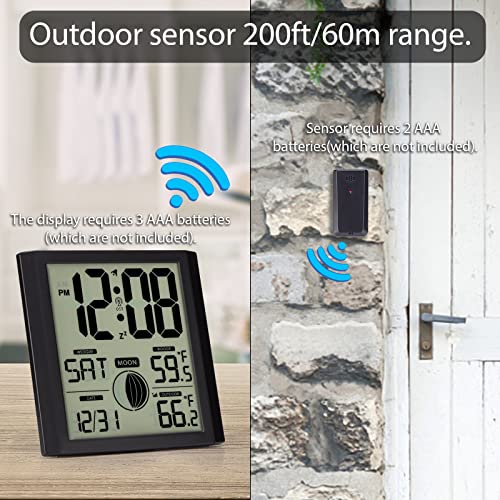 Digital Atomic Wall Clock, Atomic Clocks With Indoor Outdoor Temperature,Battery Operated,Calendar,Moon Phase Clock With Day And Date For Bedroom Home Office Elderly #TOP2