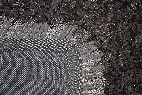 Image of Hand Woven Plain Shagg Collection with 2 Inch Pile Height Carpet for Living Room Size 5x5 Feet Round Coular Dark Grey