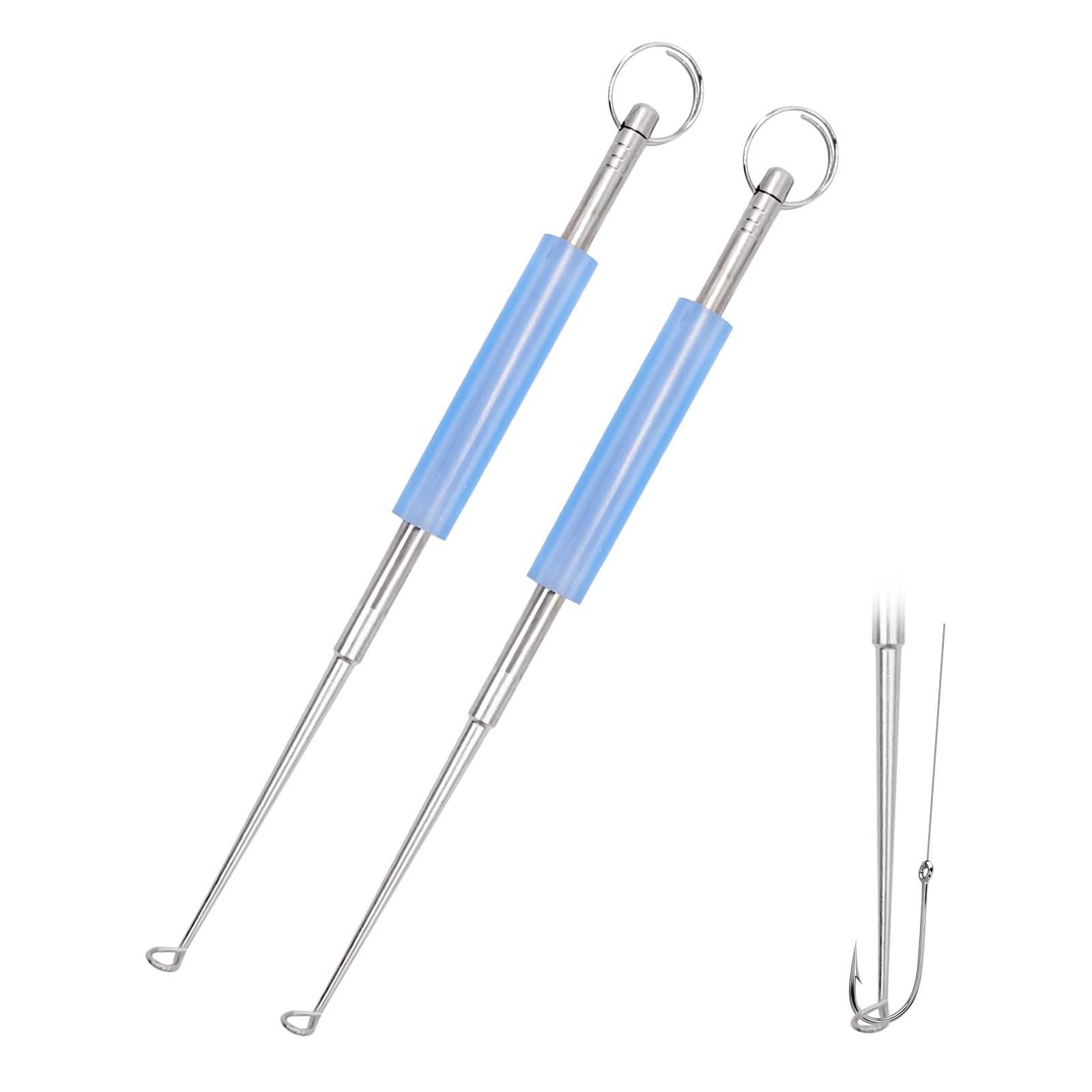 Medsuo 2 piezas de acero inoxidable para desenganchar, desenganchar, herramientas de extracción de anzuelos de pesca, suministros de pesca para pesca en lago, río, pesca en el mar
