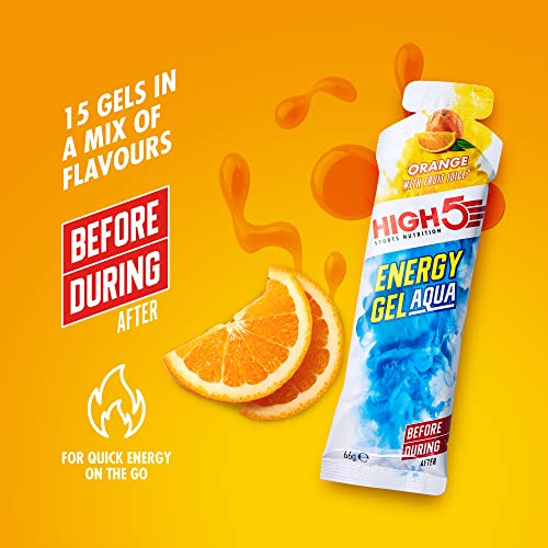 HIGH5 Energy Gel Aqua - Quick Release Sports Gels to Power Muscles for Peak Performance - Natural Fruit Juice - On The Go Energy Boost for Running, Cycling and Endurance (Mixed, 15 x 66g)