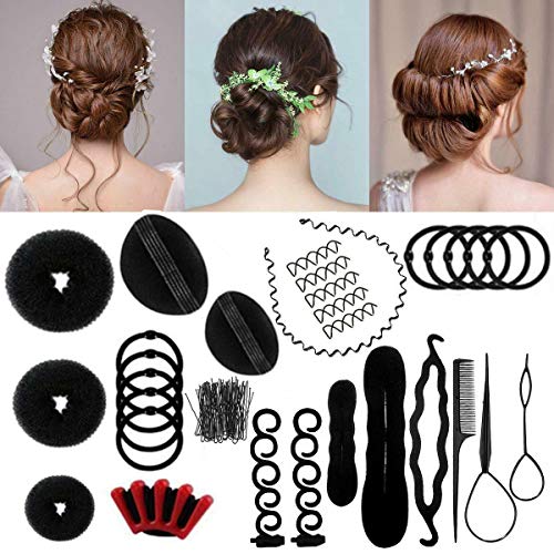 UPlama Hair Styling Kit Fashion Hair Design Styling Tools Magic Simple Fast Hair Braid Tools Haircut Clamp Women Girls Hair Bun Clip Maker Pads Hairpins Roller Braid Twist Sponge Hair(12 Styles,80PCS)
