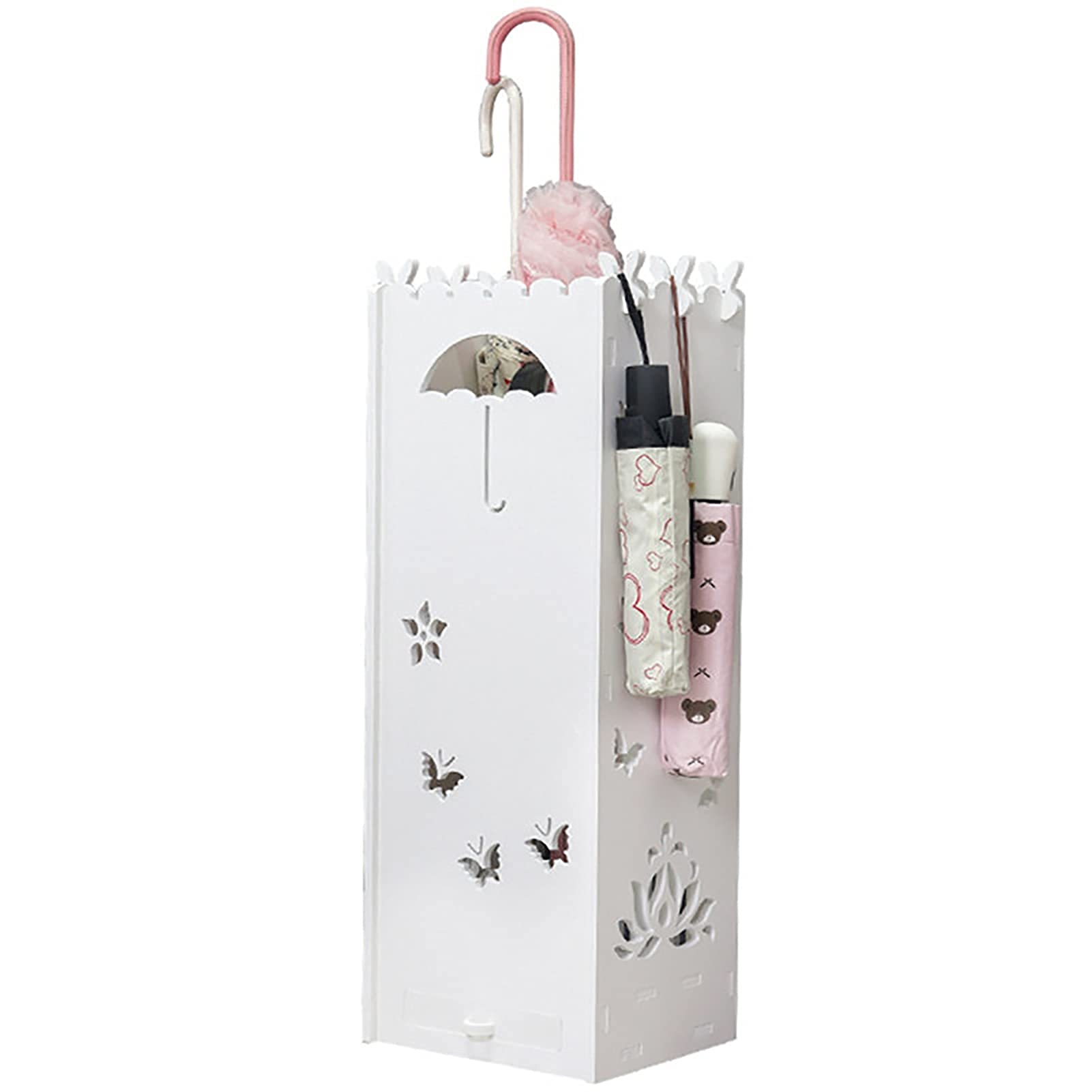 Porte-parapluies en PVC avec décor papillons et bac d'égouttement amovible pour entrée