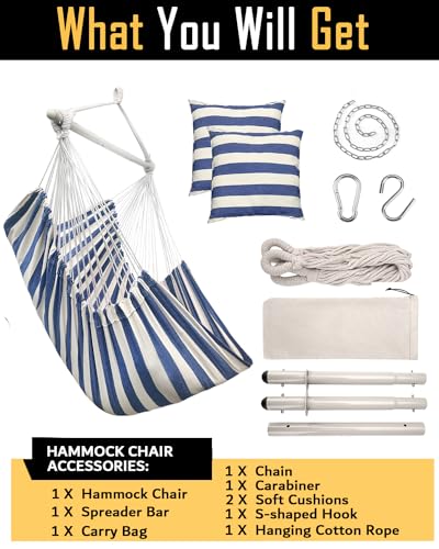 Image of ADVOKAIR Hammock Chair Large 70.9 inchx47.2 inch, 32% Bigger XXL Hanging Swing Chair with 500lbs Capacity, Heavy Duty Steel Spreader Bar, Extra Roomy Comfort for Adult Indoor Outdoor Bedroom Patio