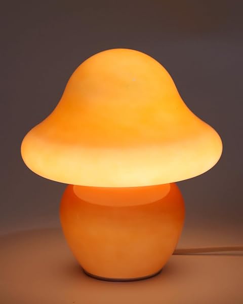 HEQET Mushroom Lamp Glass Mushroom Table Lamp for Bedrooms, Living Room, Aesthetic Lamps for Bedroom, Cute Bedside Lamp