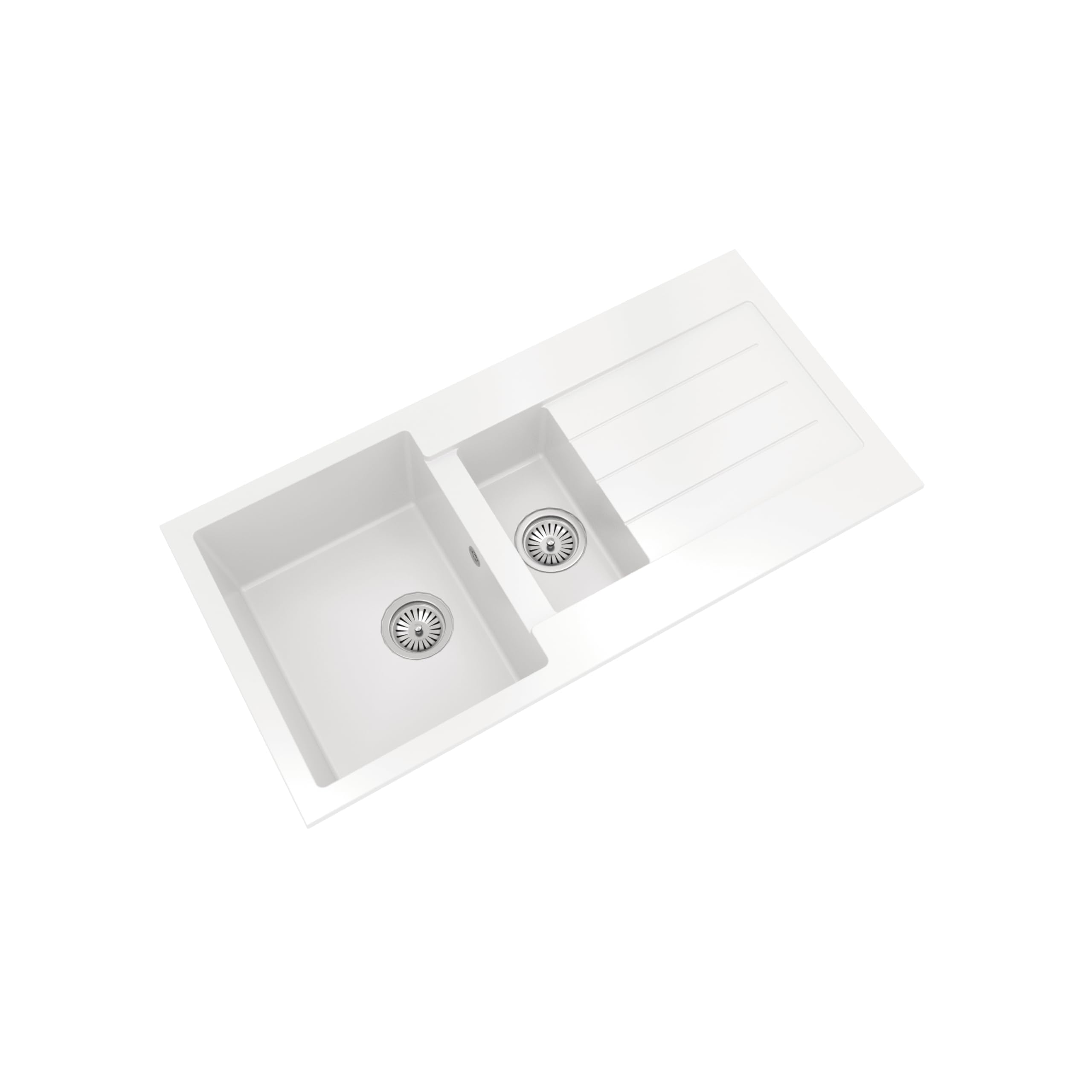 Balterley White Composite Kitchen Sink With Drainer & Overflow Hole, 100Cm Bowl Inset Kitchen Sink, 1.5 Double Bowl Reversible Sinks With Grooved Drainer - 1000 X 500 X 200Mm (White)