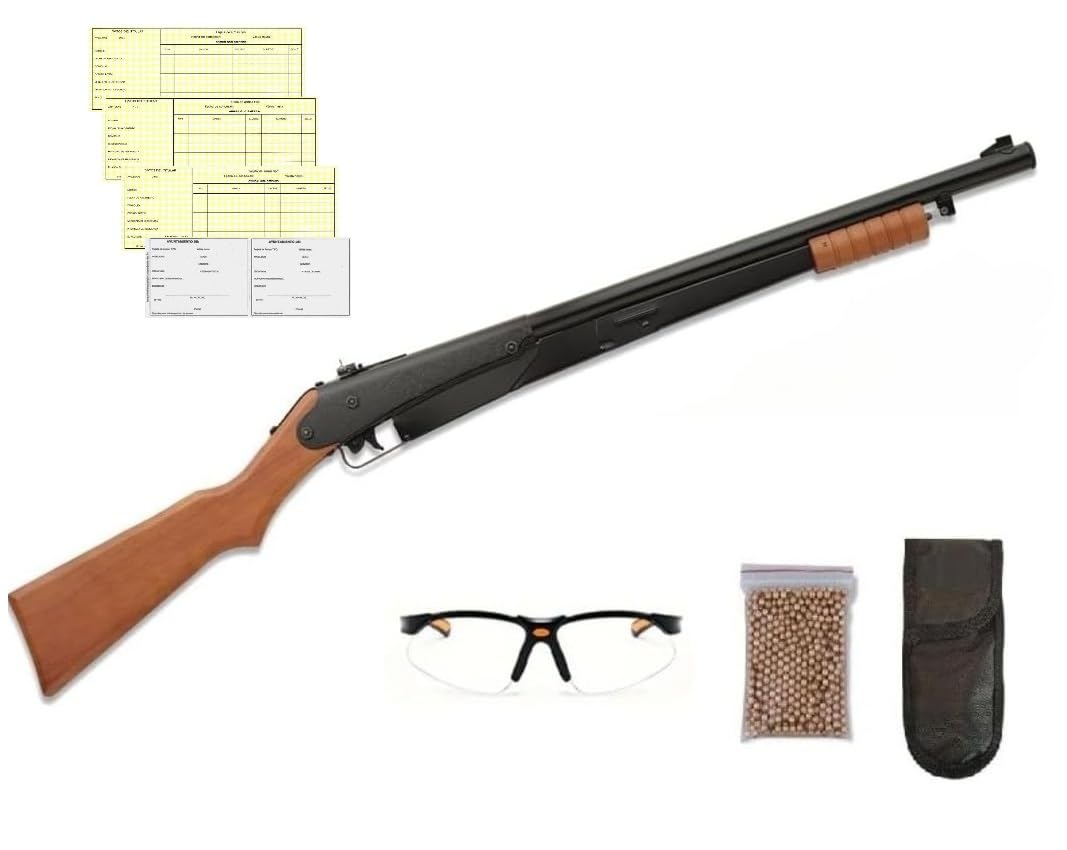 Pack Carabina de Aire Comprimido Daisy 25 Pump Gun 4.5mm – Escopeta de Perdigones con Mira Ajustable + Tarjeta de Armas + Balines 4.5 + Gafas Protectoras + Funda. Carabina Perdigón Daisy 25 Pump Gun