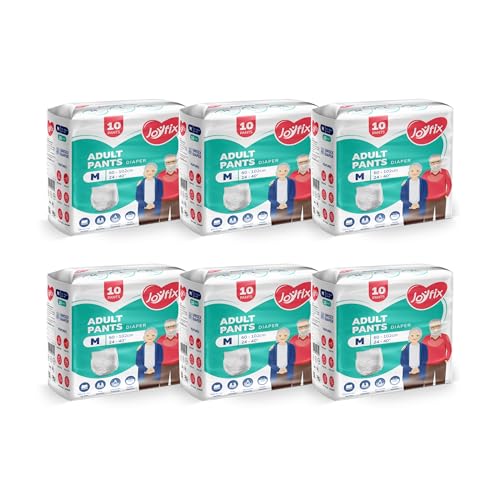 Image of JOYFIX Unisex Adult Diapers|Pant Style|Waist Size 60-102 Cm (24 inch-40 inch)|Medium|Pack Of 6|Odour Lock|Anti-Bacterial Absorbent-M (60 Pieces)