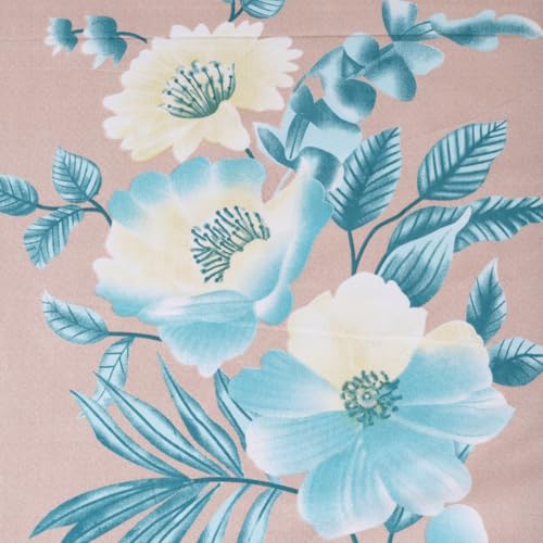 Image of ROMEE Elegant Floral Printed Glace Cotton Double Bedsheet, 144 TC Soft Feel, Queen Size (90 x 100 Inches), with 2 Pillow Covers, Beige & Blue