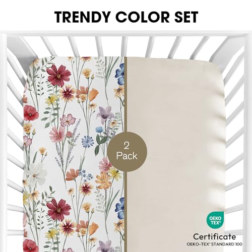 Image of Little Grape Land Pack and Play Sheets Mini Crib Sheets Soft Breathable Pack N Play Sheets, Playard Fitted Sheet 2 Pack Stretchy Fits 38 inchx26 inch Playard Mattress