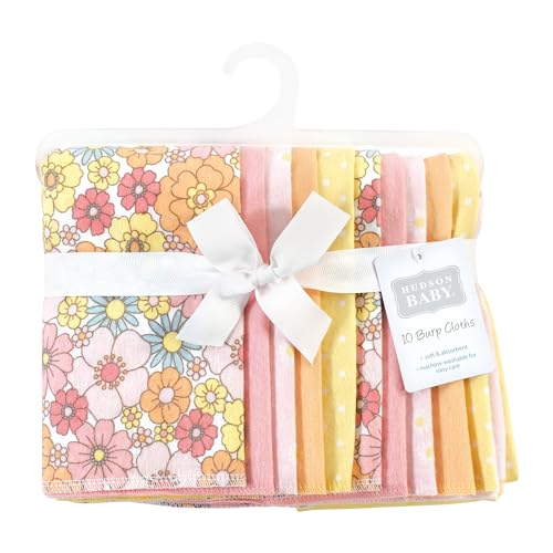 Image of Hudson Baby Unisex Baby Cotton Poly Flannel Burp Cloths, Peace Love Flowers 10 Pack, One Size