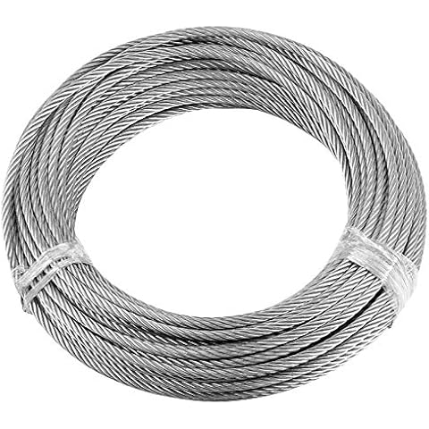 HAKZEON 164Ft 1/4 Inch Wire Rope, 304 Stainless Steel Cable with Tensile Strength of 6400 LB, 7 x 19 Stranded Wire Core Strong Wire Cables for Lifting Railing Decks DIY Projects Cover