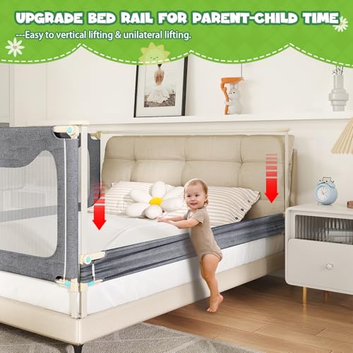 Image of melafa365 Bed Rails for Toddlers, Upgrade Baby Bed Rail Guard Height Adjustable Specially Designed for Queen, King Size (1 Side:39 inch(L) x27 inch(H))