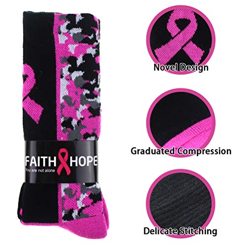 Sports Breast Cancer Awareness Pink Ribbon Socks& Wristbands Set For Baseball,Basketball,Softball,Lacrosse- 2 Pairs Athletic Digital Camo Crew Socks + 4 Pcs Wrist Sweatbands #TOP5