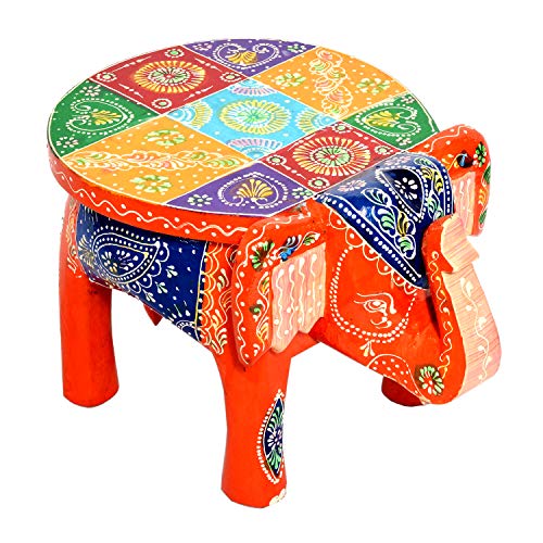 Multi Color Wooden Home Decor Stool Elephant Shape Decorative Baby Sitter Stool 7