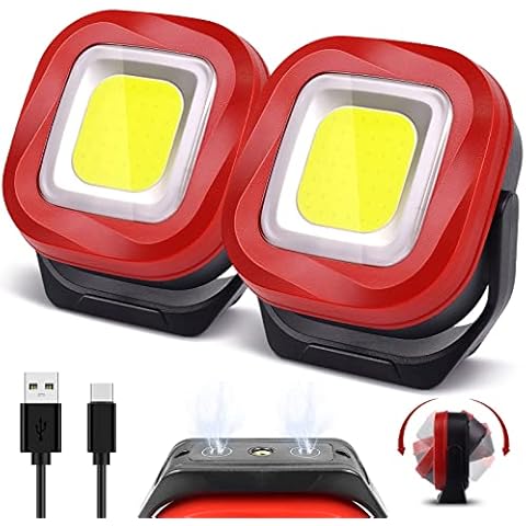 10W LED Work Light, COB 1000 Lumens Rechargeable Work Lights with Stand, 180° Rotation Magnetic Base 3 Lighting Modes IPX4 Waterproof Mechanic Light for Camping, Car Repair, Emergency (2 Pack) Cover