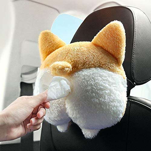 Plush Corgi Cat Butt Tissue Hanging Tissue Box, Cartoon Car Multi-Use Tissue Holder Seat Rear Tray Cute Corgi Butt Tissue Holder for Car Bedroom Office Novelty Gift (Corgi Butt)