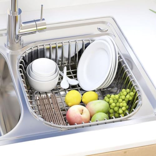 Escurreplatos sobre fregadero de acero inoxidable con ventilación eficiente para tu vajilla 6