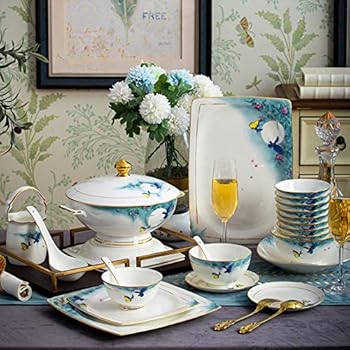 MMFXUE 72 Piece Bone China Dinner Set with Plate, Dessert Plate