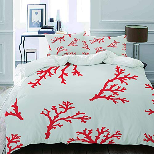KVMV Parure de lit Adulte,Housse de Couette,Motif de Corail de mer coloré dans Le Style Doodle Rose et Or Rose Simple et Respirant,1 Housse de Couette 220 x 240cm + 2 Taies d'Oreillers 50 * 75 CM