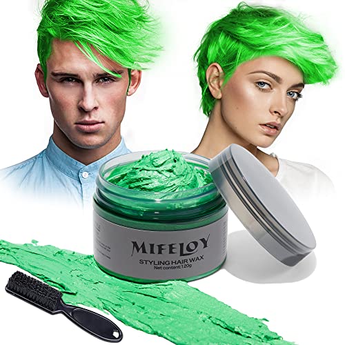 120g Temporary Green Hair Color Wax with Dye Brush, Instant Natural Hairstyle Cream, Disposable Coloring Mud for Men Women Youth, Washable Styling Pomades for Party Cosplay DIY Halloween
