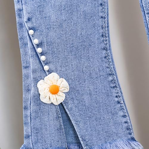 Little Girl Boot Cut Jeans Washed Denim Pants Mid Rise Elastic Band Long Jeans Casual Ripped 3t 4t Girls Clothes4