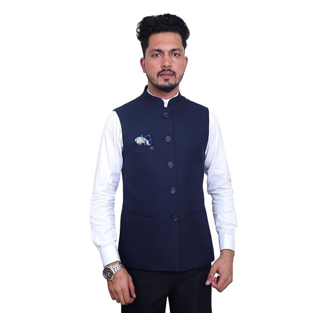 risani Men Slim Fit Cotton Blend Waistcoat Half Jacket (Blue)-picture-30