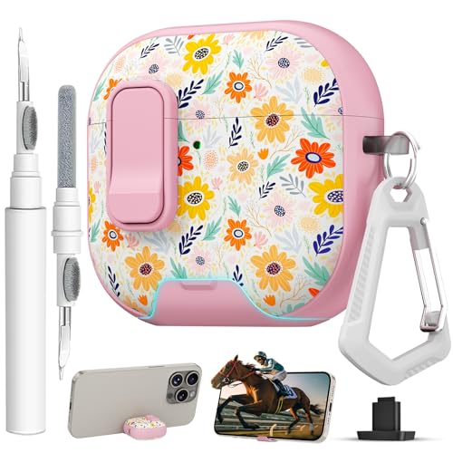 Image of for AirPods 4 Case with Safty Lock & Phone Stand,Cute Floral Pattern Style | PC&TPU Dual Layer Protective Cover with Keychain & Cleaner Pen for Apple AirPod 4th Generation 2024 Women(Bin Chrysanthemum)