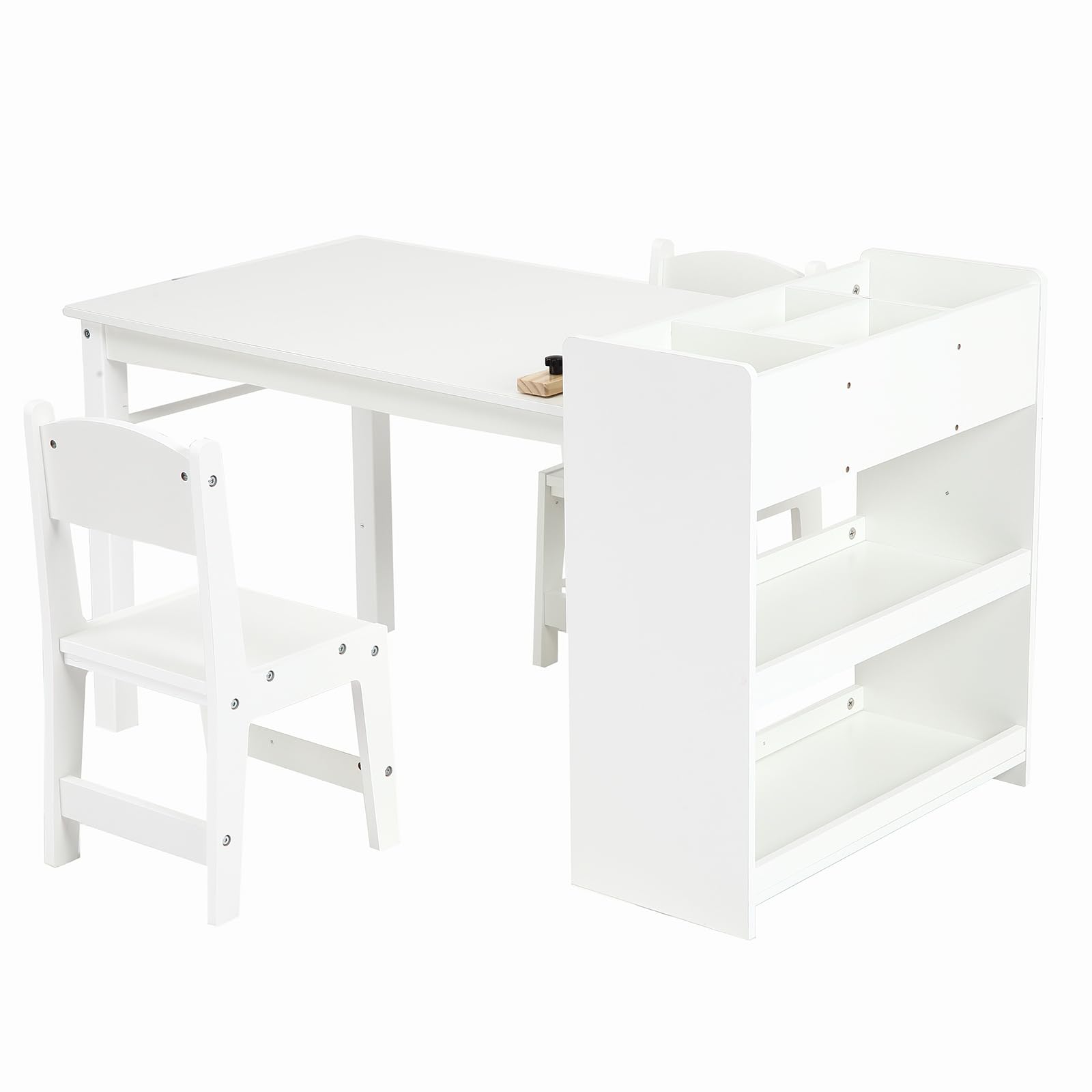 GarveeHome Wooden Kids Art Table & 2 Chairs Set, Toddler Craft Play Activity Desk with Large Storage Shelves for Writing Drawing,Nursery, Children's Toddler Drawing Table for Classroom Daycares,Home