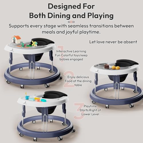 Image of StarAndDaisy Walker for Kids 6 to 24 Months /Baby Walker Boys & Girls with 360 Rotational Wheels, Toy tray & Padded Seat /Foldable Walker for Kids for 1 Year with Adjustable Height (Blue With toy tray)