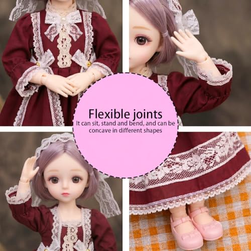 Image of Tickles Movable Joints Cute Beautiful Eyes Fashionable Dress Doll (Size: 30 cm Color: Red)